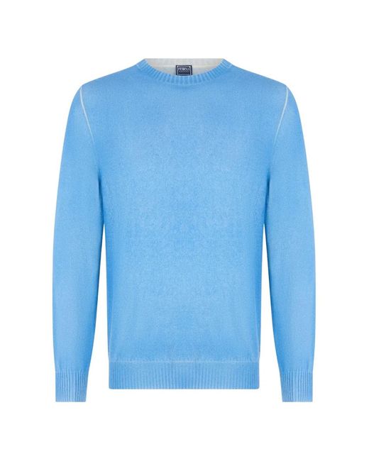 Fedeli Blue Crew-Neck Cashmere Sweater for men
