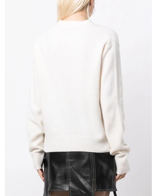 we11done White Logo-Intarsia Wool Cardigan