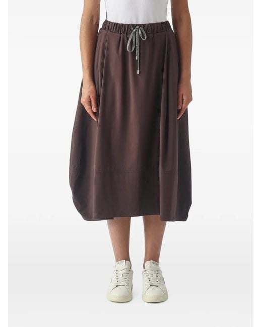 Gran Sasso Brown Drawstring Balloon Midi Skirt