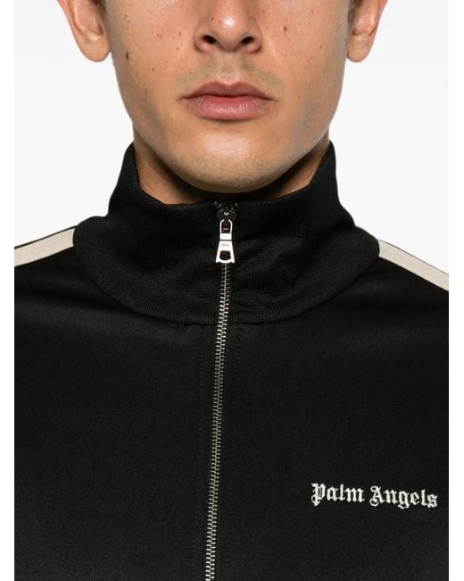 Palm Angels Black Embroidered-Logo Zip-Up Sweatshirt for men
