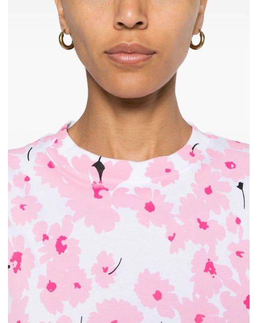MSGM Pink T-Shirt mit Blumen-Print