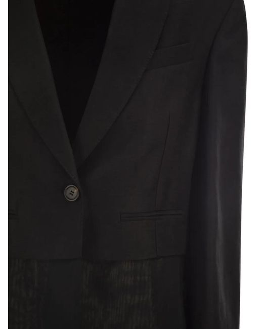 Brunello Cucinelli Black Single-Breasted Viscose And Linen Jacket With Transparent Insert