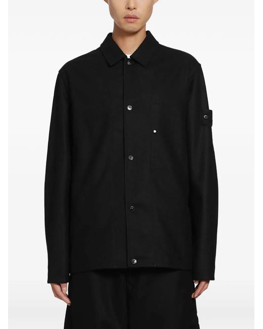 Stone Island Black Logo-Patch Button-Up Shirt for men
