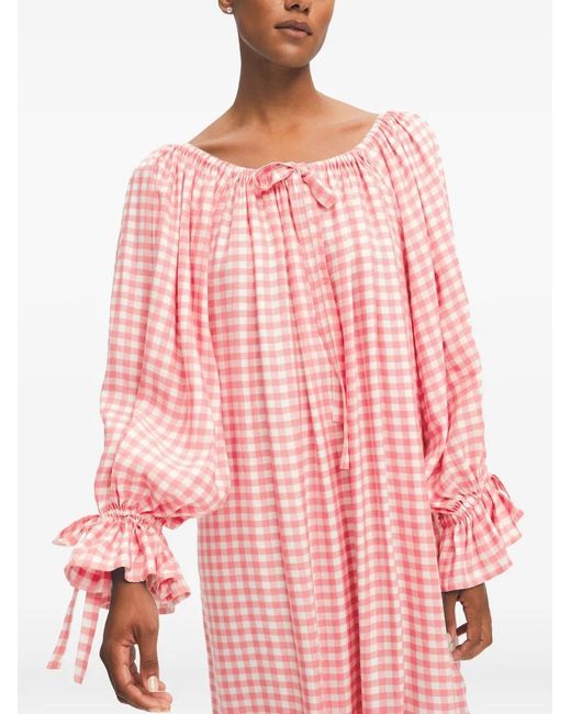 Sleeper Pink Cha-Cha Gingham Maxi Linen Dress