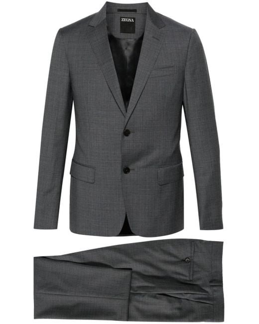 Zegna Gray Single-breasted Wool Suit for men