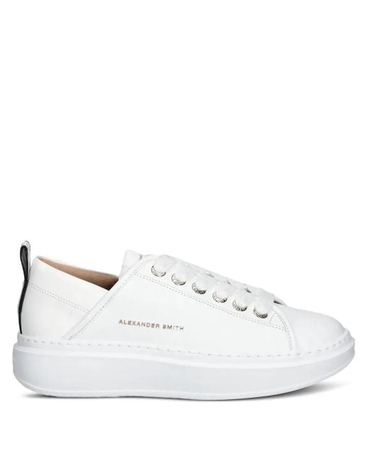 Alexander Smith White Lace-Up Platform Sneakers