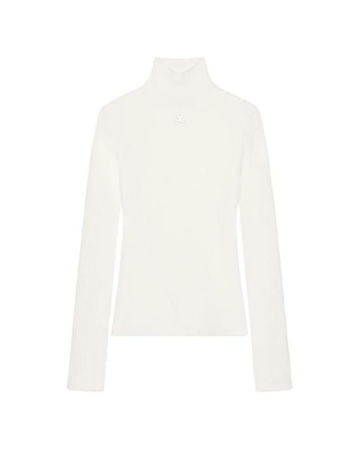 Courreges White Logo-Embroidered Turtleneck Top