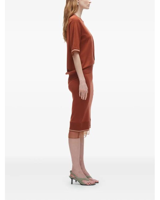 3.1 Phillip Lim Women's Brown Draped Knit Dress With Organza Combo