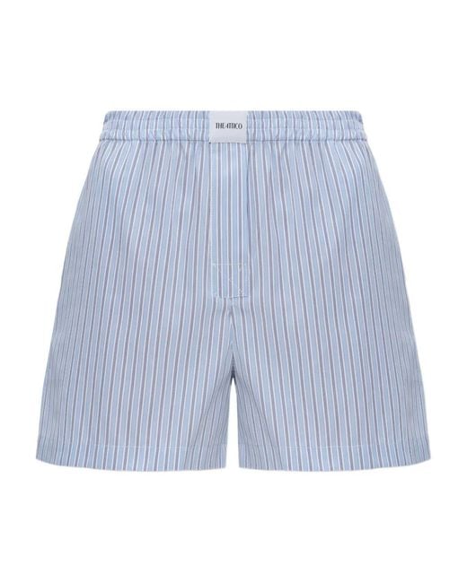 The Attico Blue Striped-pattern Elasticated Mini Shorts