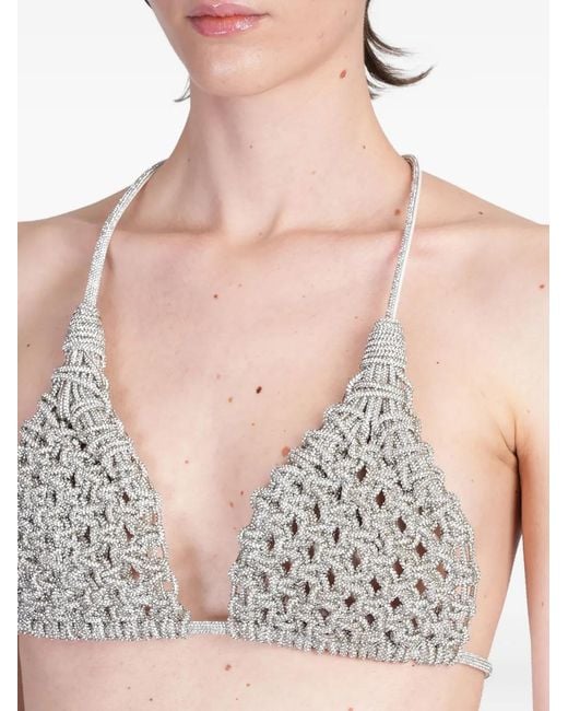 HIBOURAMA Blue Diamond Crystal-Embellished Woven Bra