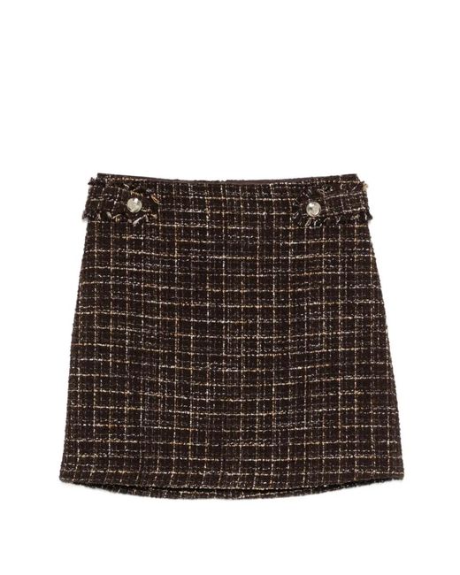 iBlues Black Button-Detail Checked Mini Skirt