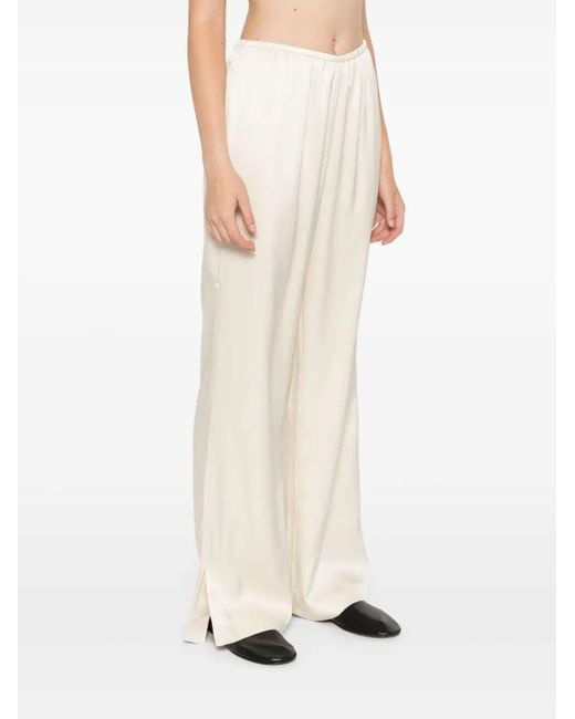 Anine Bing White Straight-Leg Silk Trousers