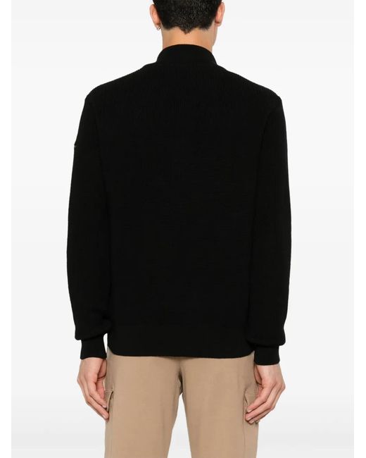 Paul & Shark Black Full Zip Ribbed Cardigan for men