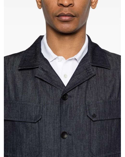 Tagliatore Blue Button Flap Shirt Jacket for men