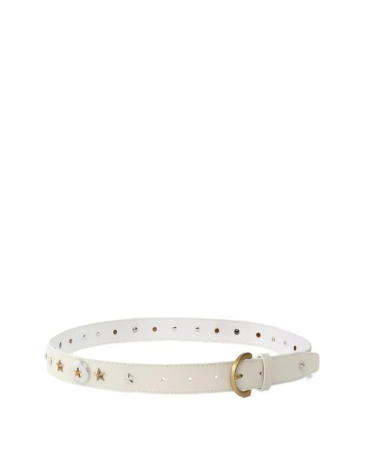 Pinko White Star-Studded Leather Belt
