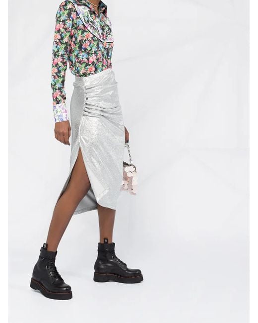 Rabanne Ruched Metallic Midi Skirt