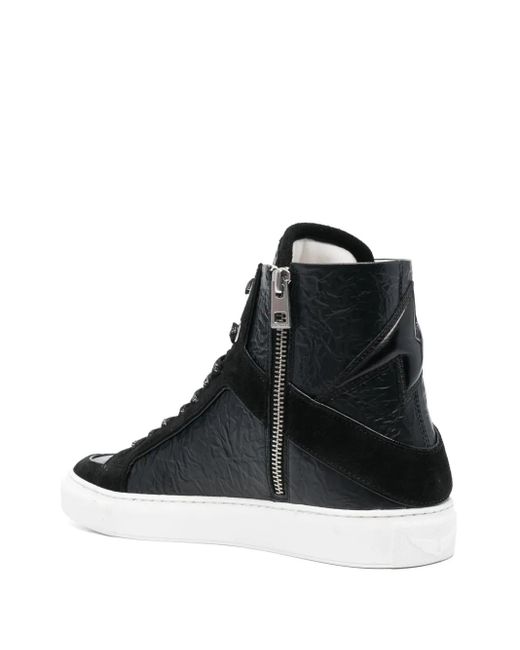 Zadig & Voltaire Black High Lash Crinkled-Finish Leather Sneakers