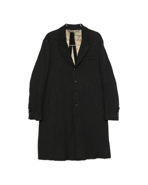 Masnada Black Herringbone-Pattern Buttoned Coat for men