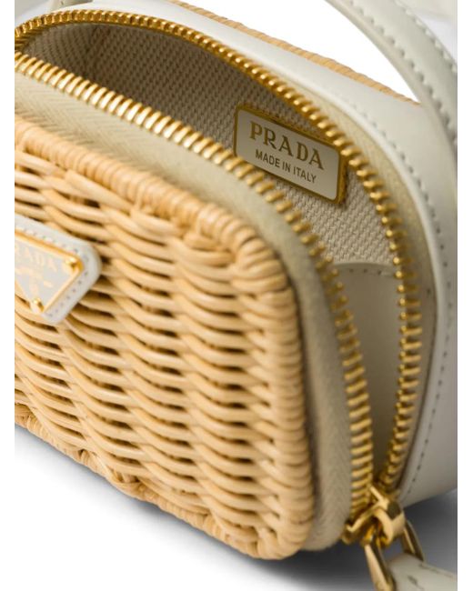 Pochette En Osier Tressé À Plaque Logo Prada en coloris Metallic