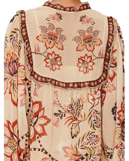 Farm Rio White Floral-Print Ruffled Midi Skirt