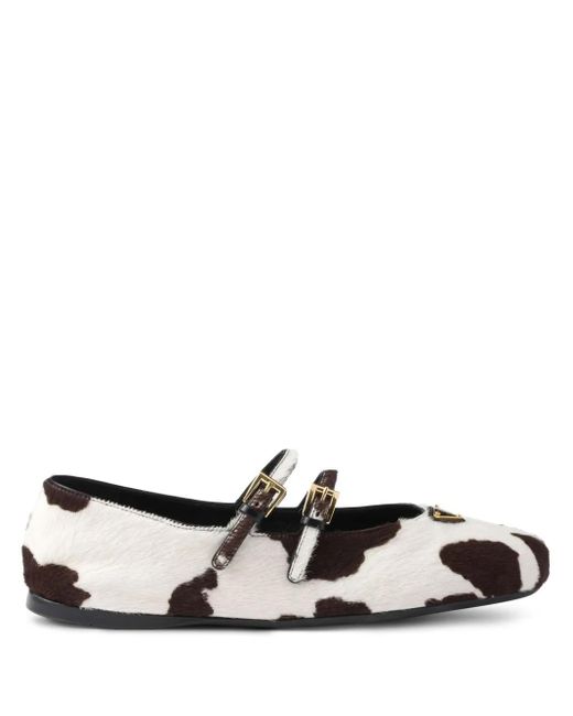 Prada White Ballerinas mit Kuh-Print