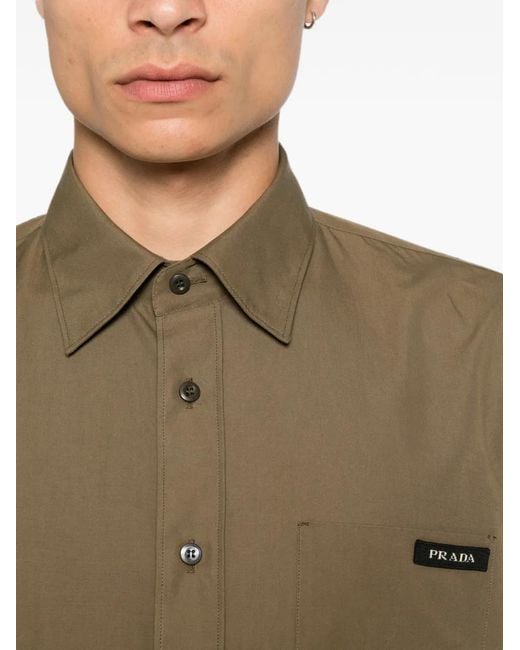 Prada Hemd Mit Logo-Patch in Natural für Herren