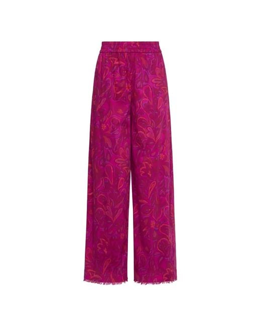 Cinq À Sept Pink Ibbie Paisley-Bloom Frayed-Hem Trousers