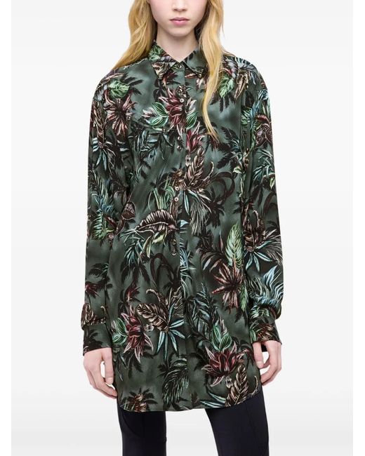 Rabanne Green Floral-Printed Silk Shirt