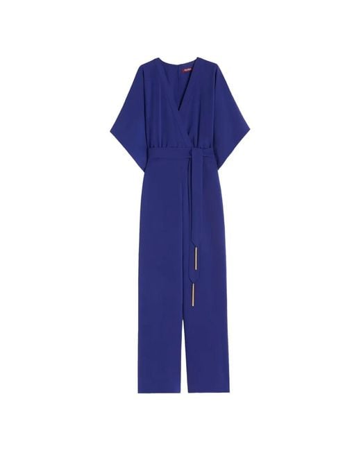 Max Mara Blue V-Neck Jumpsuit