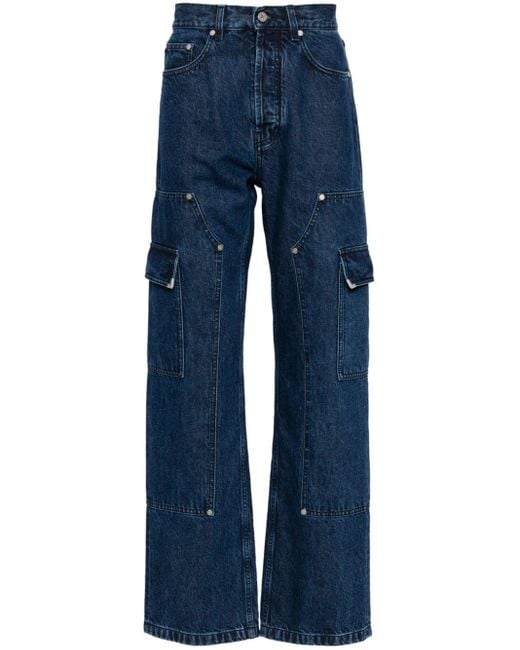 Palm Angels Blue Frame Straight-leg Cargo Jeans for men