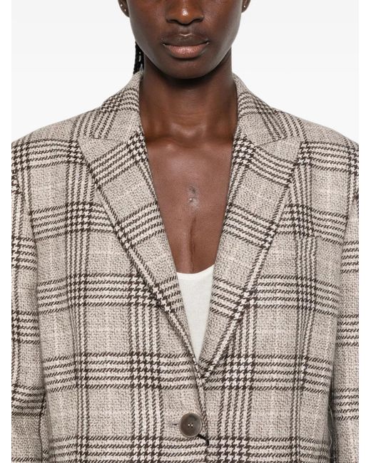 Twinset Gray Check-Pattern Notched-Lapels Jacket