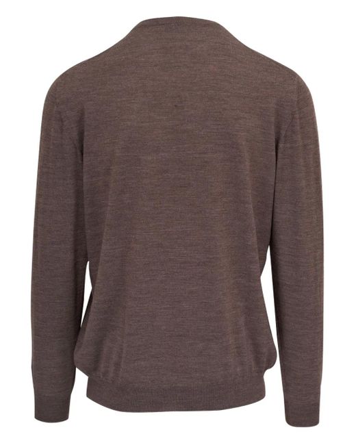 Fedeli Brown Crew-Neck Wool Sweater for men