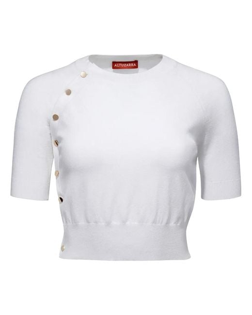 Altuzarra White Short-Sleeve Knitted Crop Top