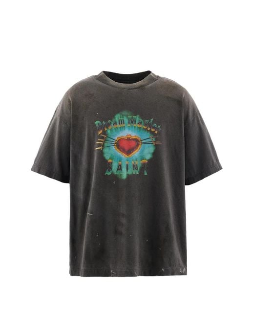SAINT Mxxxxxx Gray Graphic-Print T-Shirt for men