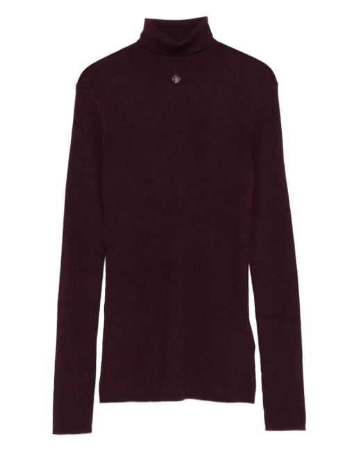 Maje Purple Ribbed Turtleneck Sweater