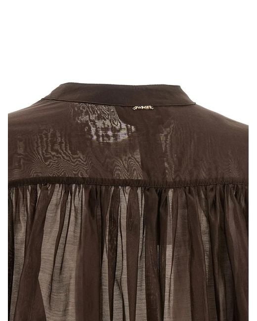 Twinset Brown Semi-Transparent Puff-Sleeve Shirt