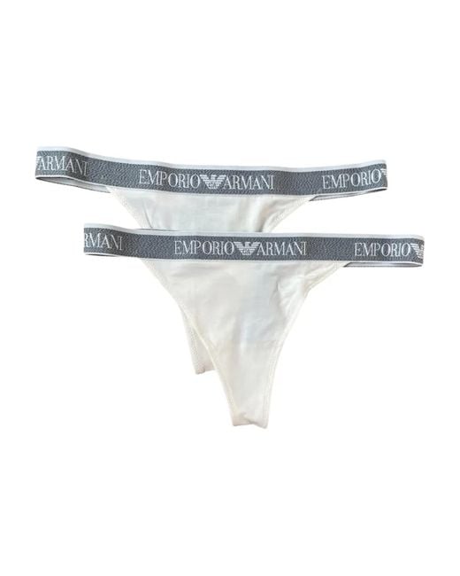 Emporio Armani White Logo-trim Thongs (pack Of Two)