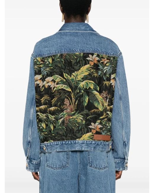 Palm Angels Blue Denim Jacket With Jungle Insert