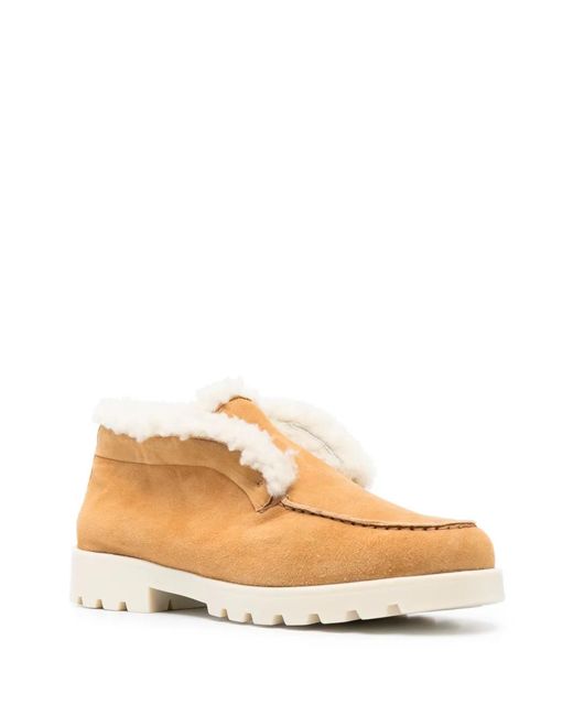 Santoni Brown Shearling Suede Loafers