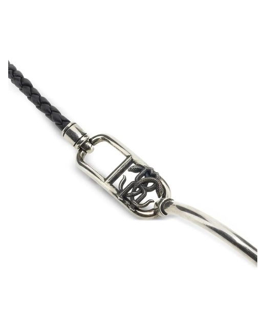 Roberto Cavalli Metallic Leather-Braided Rc Monogram-Detail Bracelet for men
