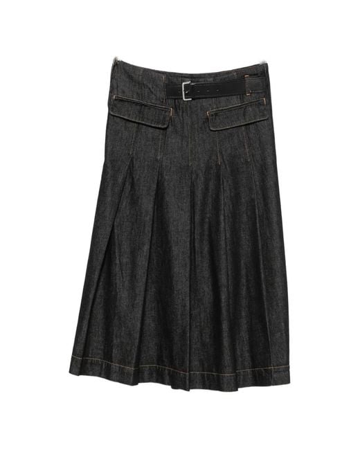 Semicouture Black Belted Midi Skirt