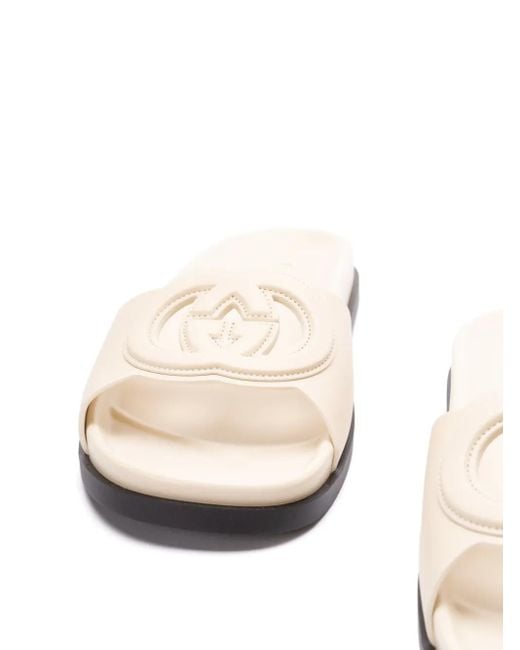 Gucci White Logo-Embossed Slides