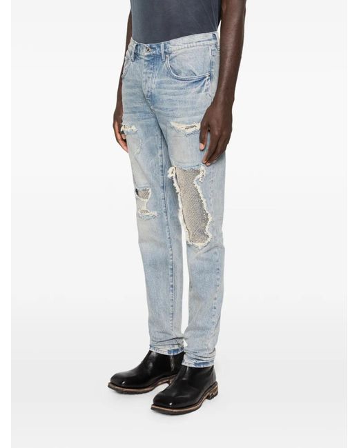 Purple Brand Blue Sequin-embellished Denim Jeans for men