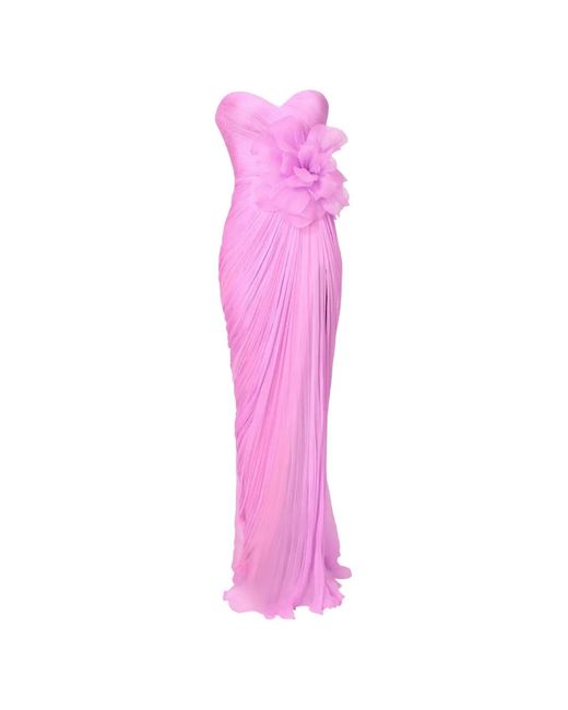 IRIS SERBAN Pink Sisi Floral Strapless Maxi Dress