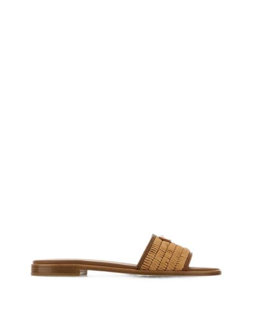 Prada Natural Logo-Plaque Flat Sandals