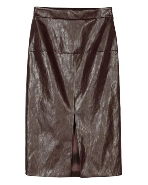 FEDERICA TOSI Brown Leather Split Midi Skirt
