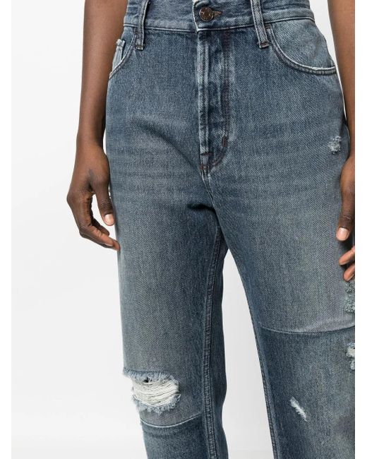 Jacob Cohen Blue Distressed High-Rise Straight Leg Jeans