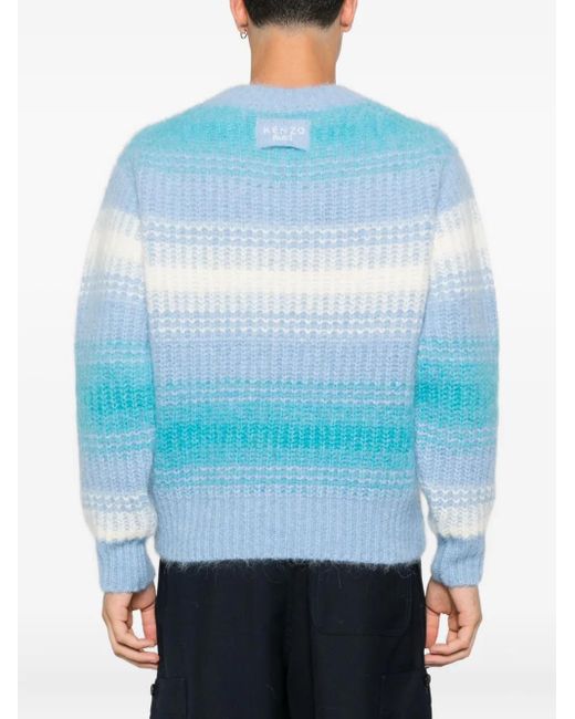 KENZO Blue Striped Crew-Neck Jumper for men