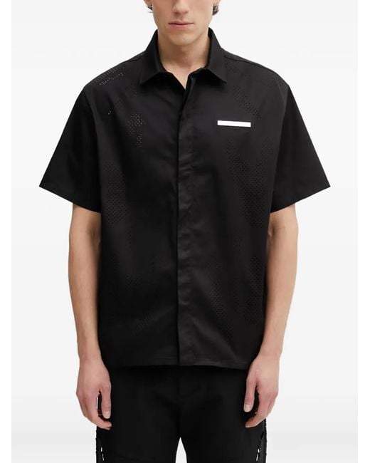 HELIOT EMIL Black Perforated Logo-Plaque Shirt for men