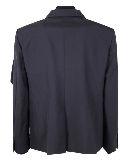 Sacai Blue Zip-Detail Two-Button Jacket for men